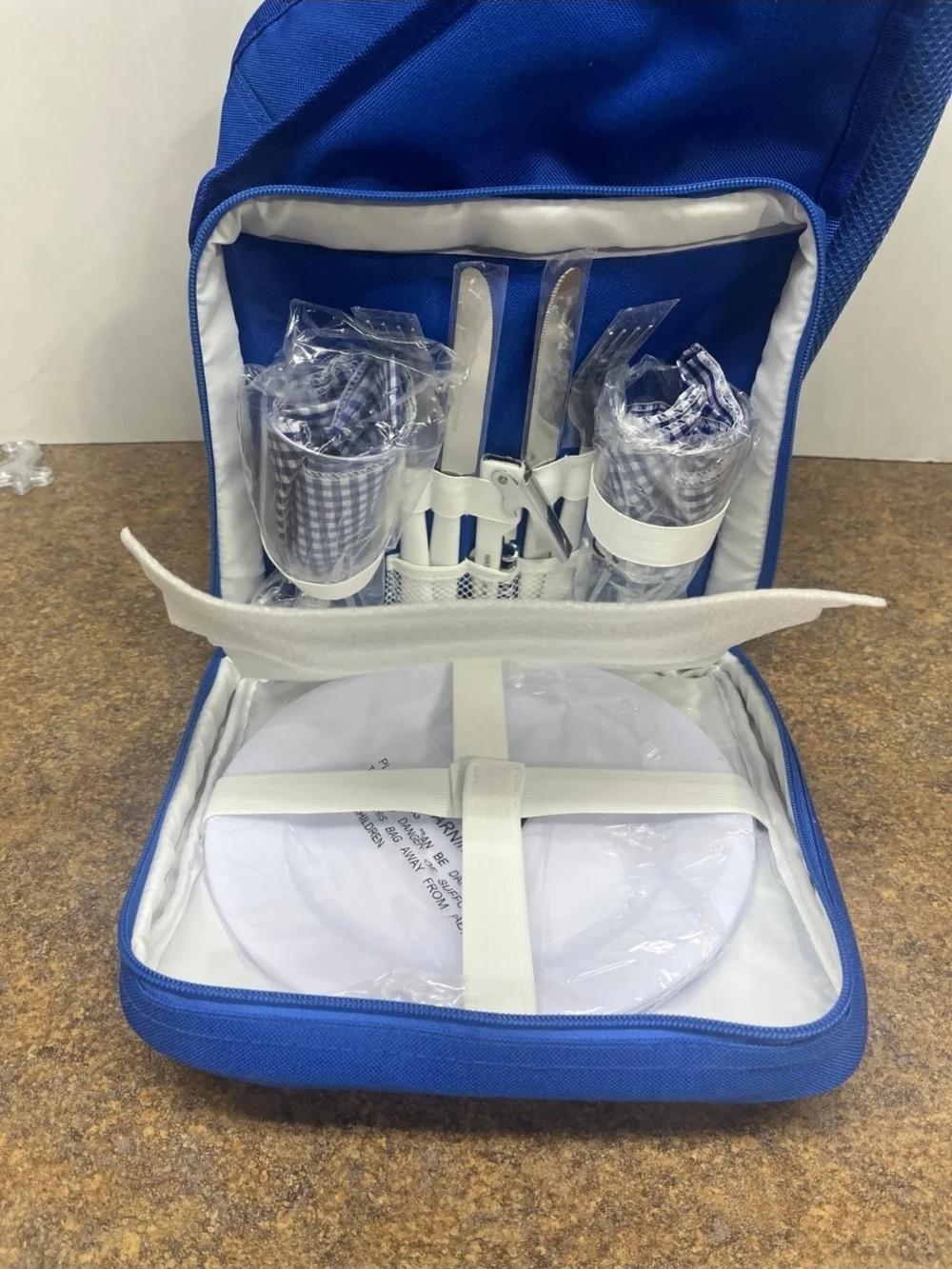 Eddie Bauer Insulated Blue Sling Bag With Utensils